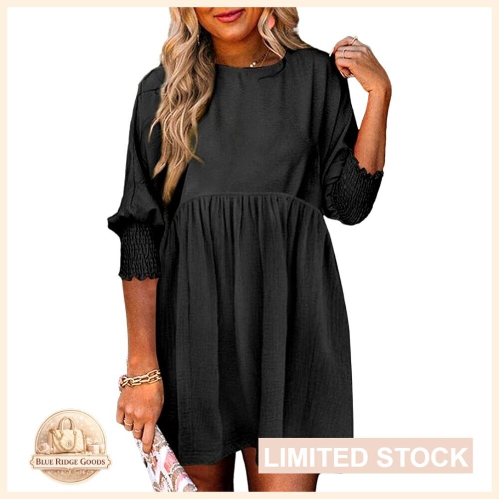 Babydoll Tunic Dress Empire Waist Lantern Sleeves Flowy Swing Maternity Chic
